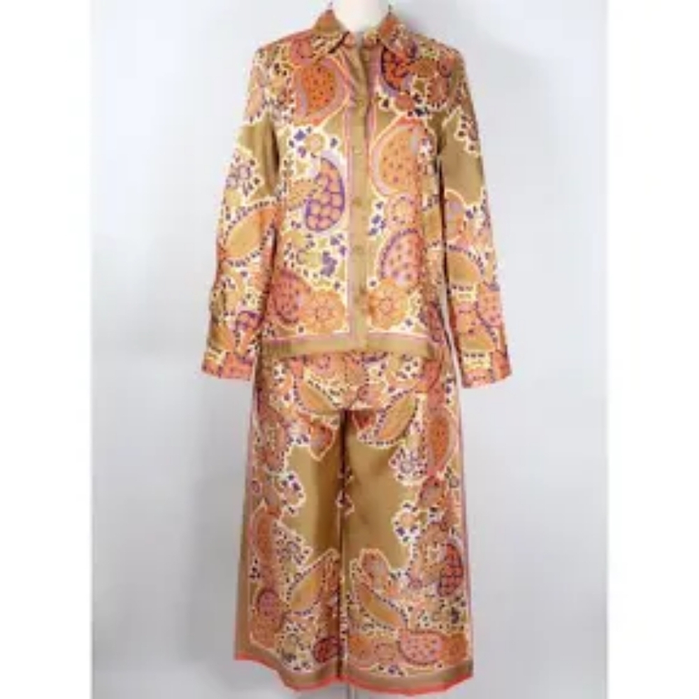 Zara Paisley Jacket and Pants Set - Gold and Orange